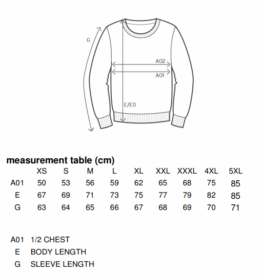 Maattabel Unisex Interlock Sweater
