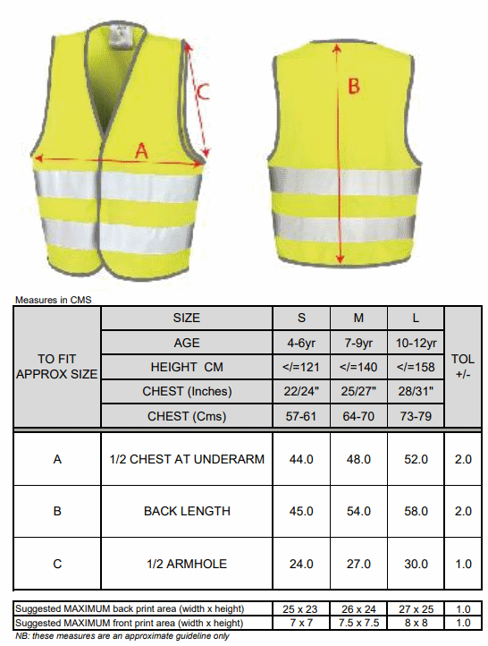 Maattabel Core Junior Safety Vest
