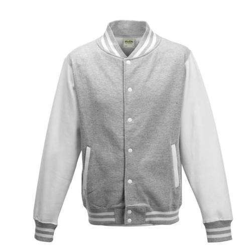 Just Hoods Baseball Jacket Heather Grey / White maat L